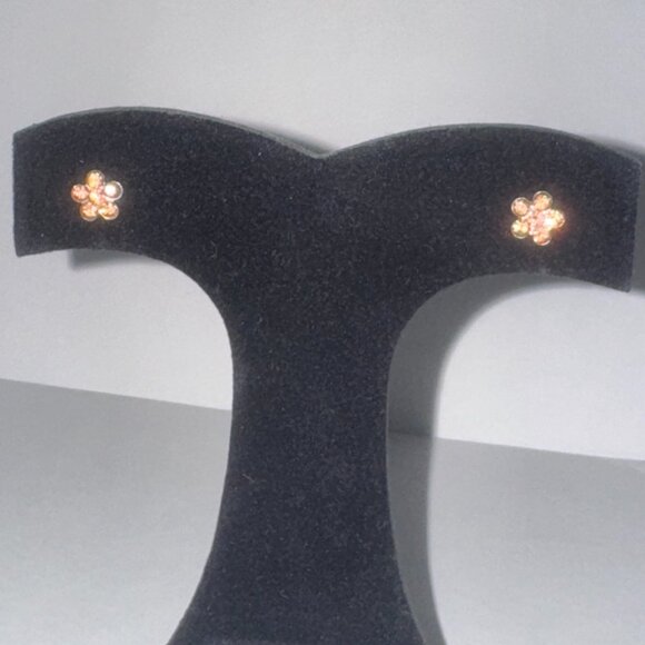 7mm Pink Flower Cz And Sterling Post Earrings - Picture 8 of 14